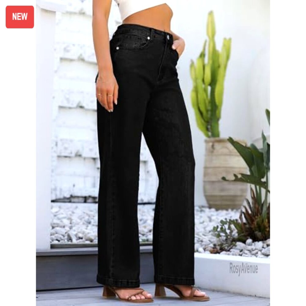 High Waisted Straight Leg Jeans Stretchy Tummy Control Lightweight - Picture 3 of 7